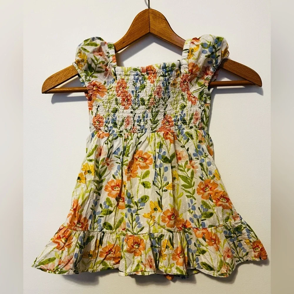 GYMBOREE Girls 3T Cotton Flower Ruffle Dress Puff Sleeves Flowy Prairie Fields